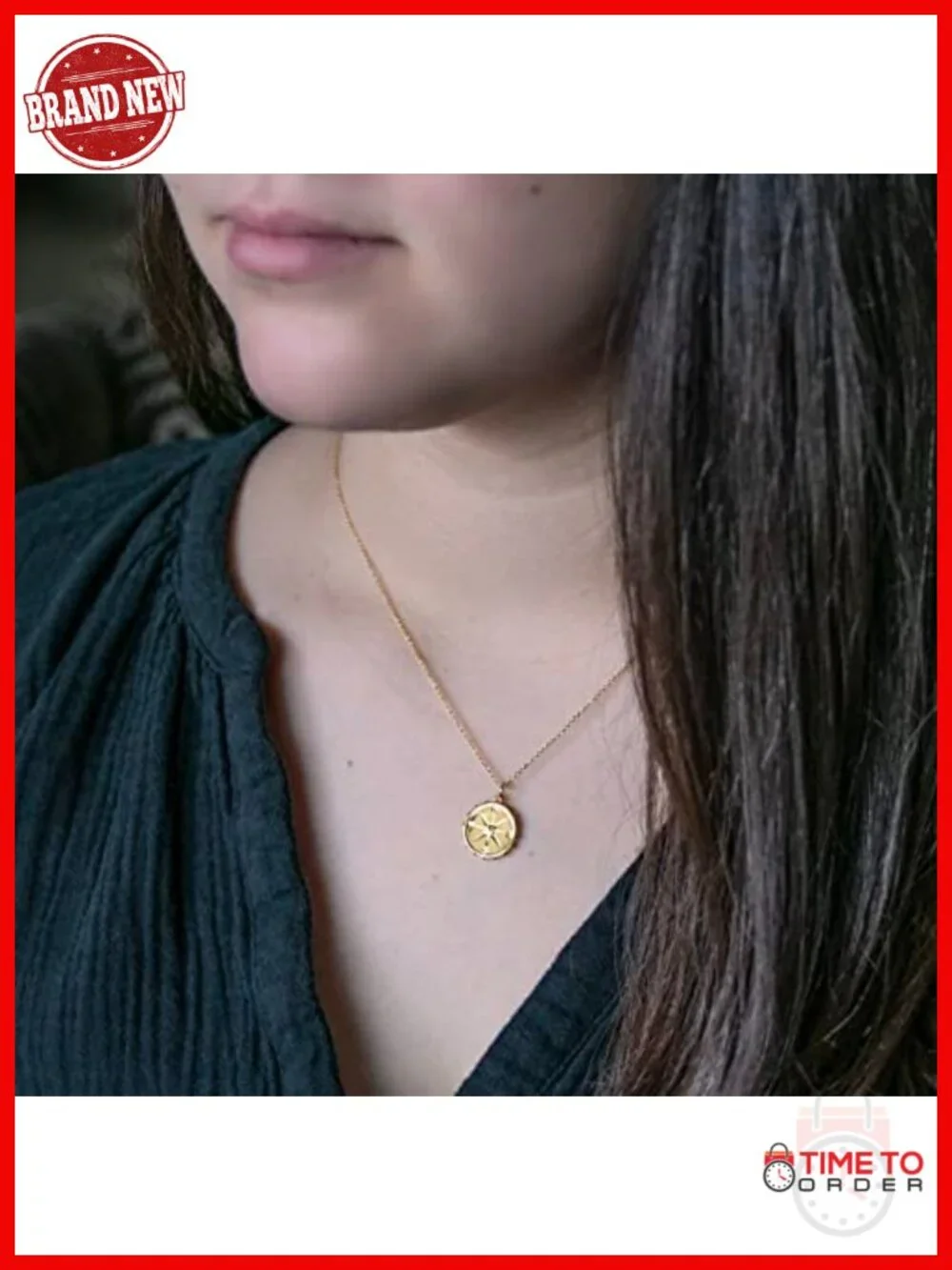 14k Gold Plated Studded Compass Pendant Necklace 18